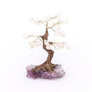 Clear Quartz Gemstone Tree of Life on Natural Amethyst Cluster Druze Base